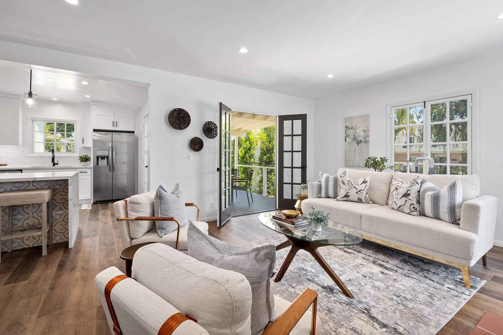 Staged living room open to patio - home staging, Greater Los Angeles