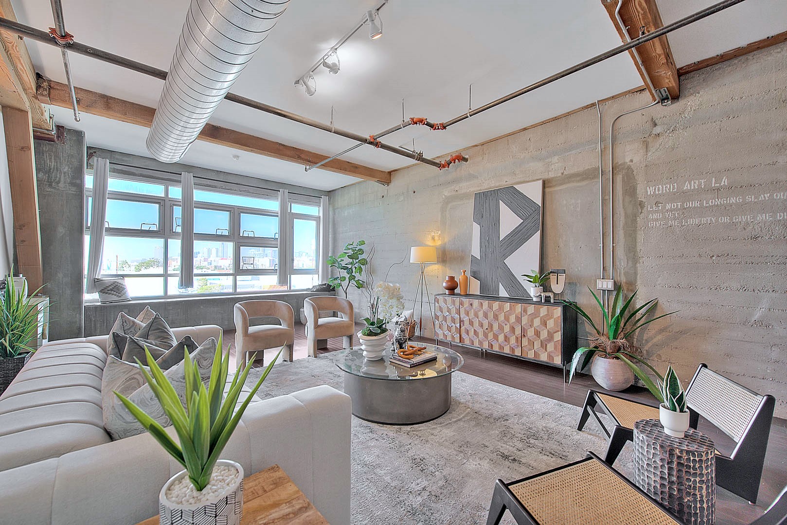 Staged loft living space - open-plan home staging, Greater Los Angeles