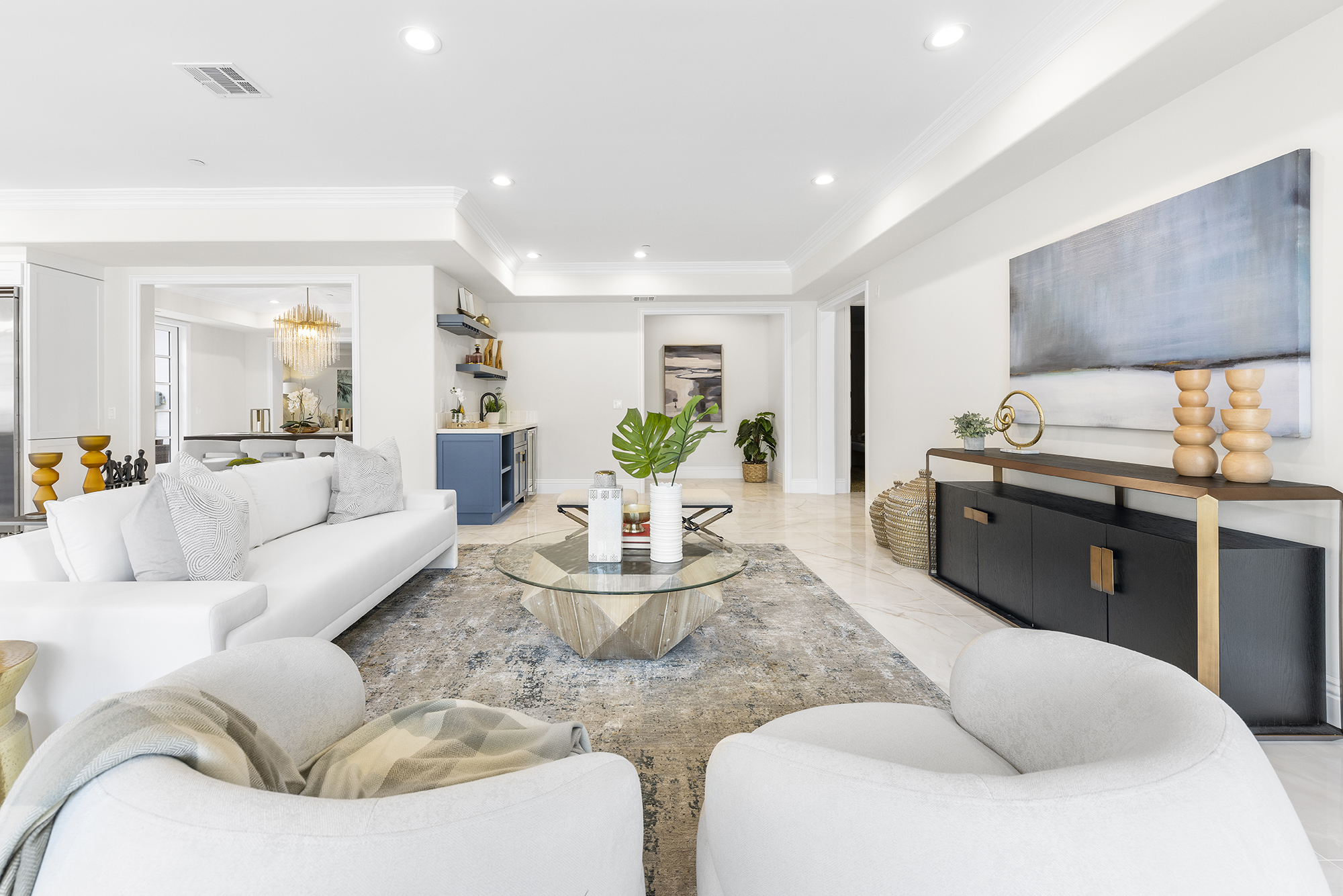 Staged living room with marble finishes - home staging for real estate listing